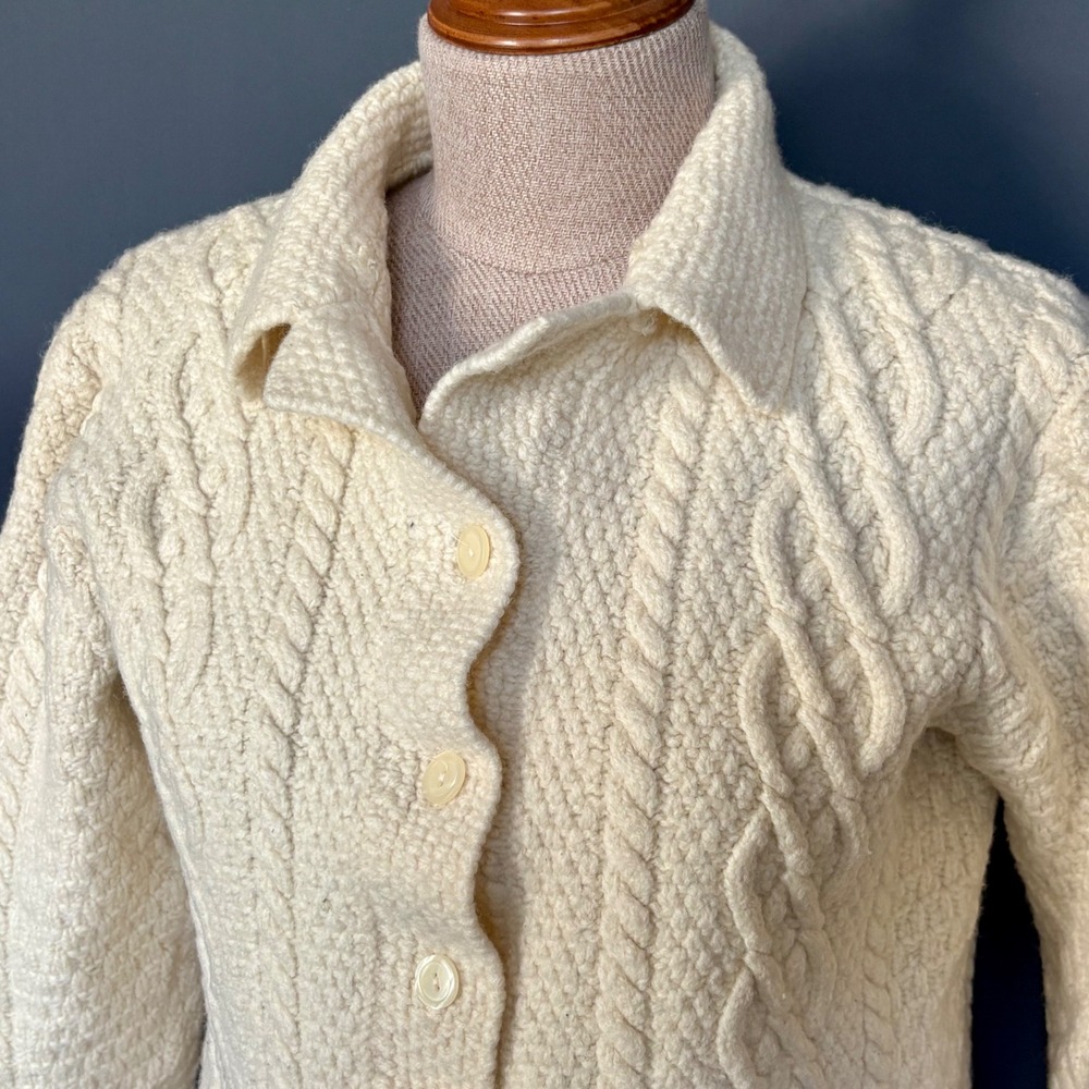 Paul James England Cable Knit Cardigan | Size Small | Cream | 100% Wool